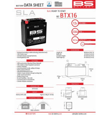 Bs акумулятор btx16 (fa) (ytx16-bs) 12v 14ah 152x88x161 не обслуговується - залив (230a) (4)