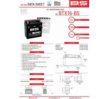 Bs батарея btx16-bs (ytx16-bs) 12v 14ah 152x88x161 не обслуговується - електроліт окремо (230a) (4) ue2019/1148