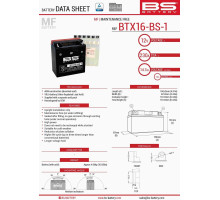 Bs батарея btx16-bs1 (ytx16-bs-1) 12v 14ah 152x88x161 не обслуговується - електроліт окремо (230a) (4) ue2019/1148