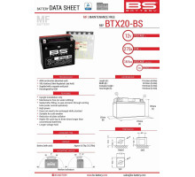 Bs battery btx20-bs (ytx20-bs) 175x87x155 не обслуговується - електроліт окремо (270a) (2) ue2019/1148