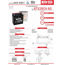 Bs батарея btx20ch-bs (ytx20ch-bs, ytx20a-bs) 12v 18ah 150x87x161 не обслуговується - електроліт окремо (270a) (2) ue2019/1148 (300808)