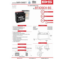 Bs батарея btx20ch-bs (ytx20ch-bs, ytx20a-bs) 12v 18ah 150x87x161 не обслуговується - електроліт окремо (270a) (2) ue2019/1148 (300808)