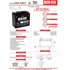 Bs акумулятор btx20hl (fa) (ytx20hl-bs) 12v 18ah 175x87x155 не обслуговується - затоплений (310a) (4)