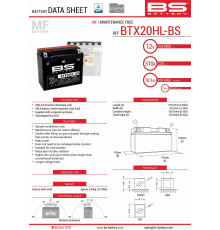 Bs battery btx20hl-bs (ytx20hl-bs) 175x87x155 не обслуговується - електроліт окремо (310a) (2) ue2019/1148