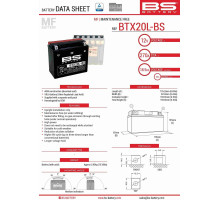 Bs батарея btx20l-bs (ytx20l-bs) 12v 18ah 175x86x154 не обслуговується - електроліт окремо (270a) (2) ue2019/1148