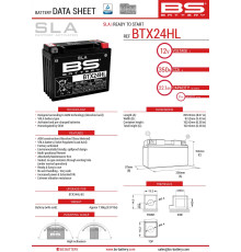 Bs акумулятор btx24hl (fa) (ytx24hl-bs) 12v 21ah 205x87x162 не потрібний обслуговування - затоплений (350a) (4) - заміняє 300755