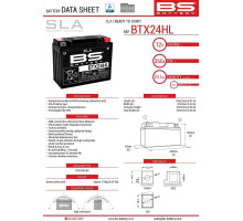 Bs акумулятор btx24hl (fa) (ytx24hl-bs) 12v 21ah 205x87x162 не потрібний обслуговування - затоплений (350a) (4) - заміняє 300755