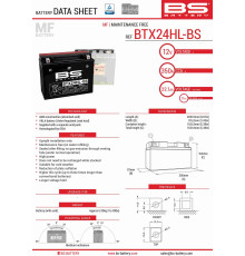 Bs батарея btx24hl-bs (ytx24hl-bs) 12v 21ah 205x87x162 не обслуговується - електроліт окремо (350a) (2) ue2019/1148