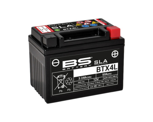 Bs батарея btx4l+ / btz5s (fa) (ytx4l-bs, yt4l-bs, ytz5s) 12v 3ah 114x71x86 не обслуговується - залив (50a) (8) - заміняє 300811