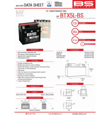 Bs батарея btx5l-bs (ytx5l-bs) 12v 4ah 114x71x106 не обслуговується - електроліт окремо (70a) (8) ue2019/1148
