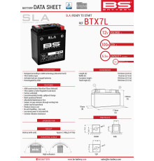Bs батарея btx7l (fa) (ytx7l-bs) 12v 6ah 113x70x130 не обслуговується - заливана (100a) посилена (8)