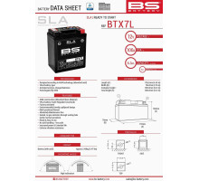 Bs батарея btx7l (fa) (ytx7l-bs) 12v 6ah 113x70x130 не обслуговується - заливана (100a) посилена (8)