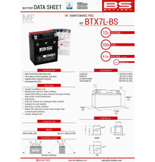 Bs батарея btx7l-bs (ytx7l-bs) 12v 6ah 144x71x131 не обслуговується - електроліт окремо (85a) (6) ue2019/1148