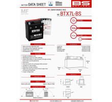 Bs батарея btx7l-bs (ytx7l-bs) 12v 6ah 144x71x131 не обслуговується - електроліт окремо (85a) (6) ue2019/1148