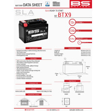Bs батарея btx9 (fa) (ytx9-bs) 152x88x106 12v 8ah не обслуговується - залито (120a) (9)