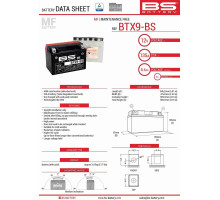 Bs battery btx9-bs (ytx9-bs) 152x88x106 12v 8ah не обслуговується - електроліт окремо (120a) (6) ue2019/1148