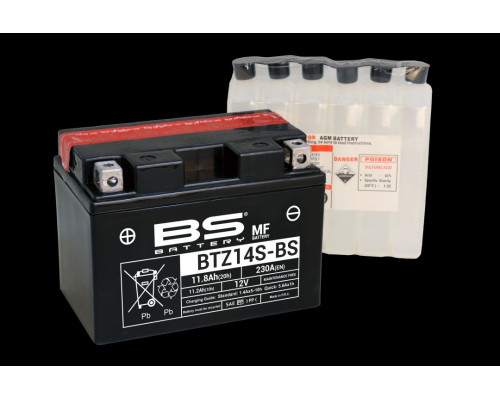 Bs акумулятор btz14s-bs (ytz14s, ytz14s-bs) 12v 11.2ah 150x86x110 не обслуговуваний - електроліт окремо (230a) (4) ue2019/1148