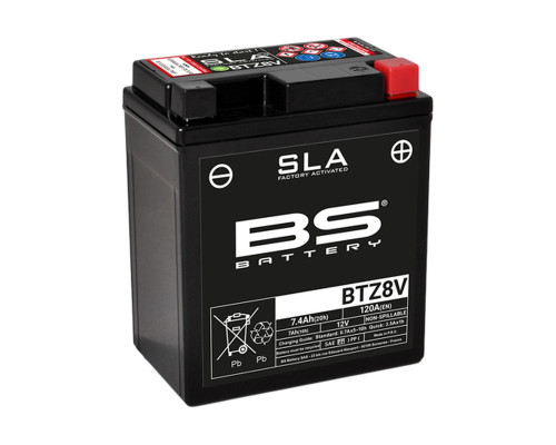 Bs акумулятор btz8v (fa) (ytz8v) 12v 7ah 113x70x130 не обслуговується - залив (120a) (8)