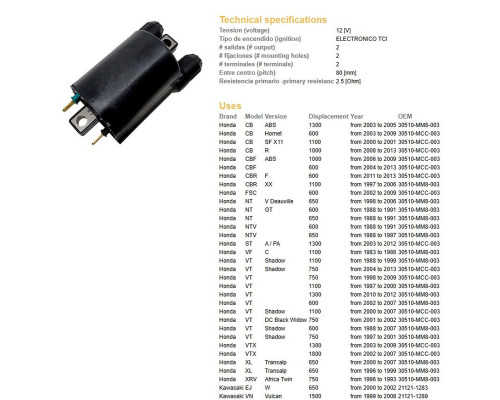 Котушка запалювання dze HONDA cb/cbr/cbf/nt/st/vt/vtx/xrv, kawasaki