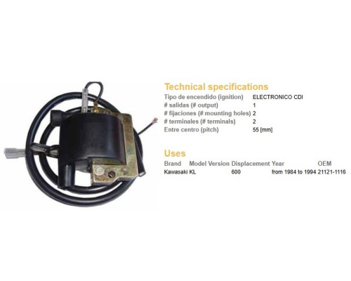 Котушка запалювання dze kawasaki klr600 84-86 (21121-111 Racing6)