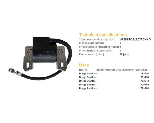 Модуль котушки dze двигун briggs stratton (oem 793353