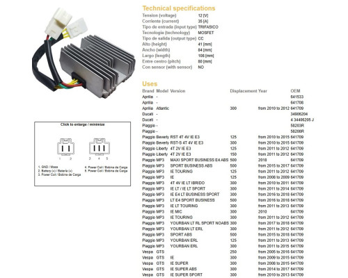 DZE РЕГУЛЯТОР НАПРУГИ APRILIA MP3 125/300/500 '08-'18