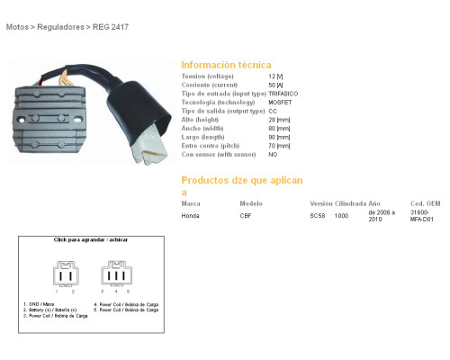 DZE РЕГУЛЯТОР НАПРУГИ HONDA CBF1000 '06-'10 (SC58) (31600-MFA-D01) MOSFET (50A)