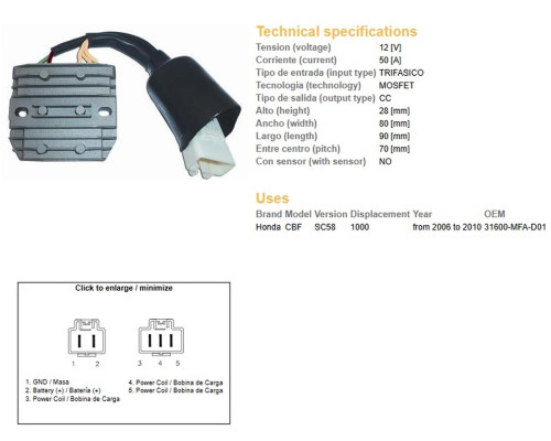 DZE РЕГУЛЯТОР НАПРУГИ HONDA CBF1000 '06-'10 (SC58) (31600-MFA-D01) MOSFET (50A)