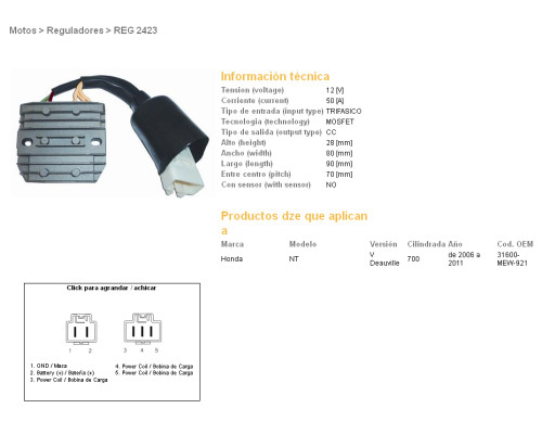 DZE РЕГУЛЯТОР НАПРУГИ HONDA NT 700V DEAUVILLE '06-'11 (31600-MEW-921) MOSFET (50A)