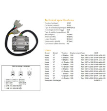 DZE РЕГУЛЯТОР НАПРУГИ HONDA VT1100C/C2/C3 SHADOW '87-'03 (35A) (31600-MAH-008) (ESR120) (SH541G-11)