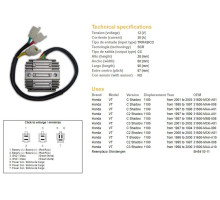 DZE РЕГУЛЯТОР НАПРУГИ HONDA VT1100C/C2/C3 SHADOW '87-'03 (35A) (31600-MAH-008) (ESR120) (SH541G-11)