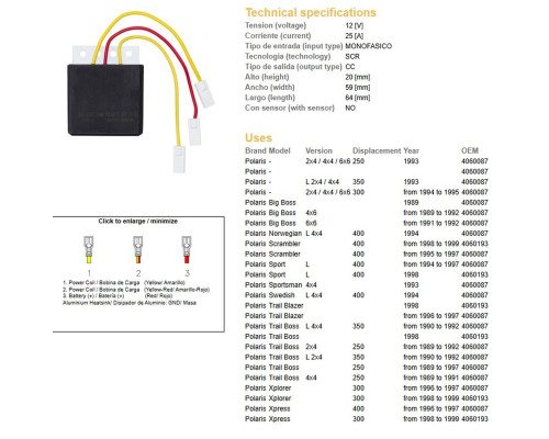 DZE РЕГУЛЯТОР НАПРУГИ POLARIS 250/300/350/400 (OEM-4060087,4060193) (ESR952)