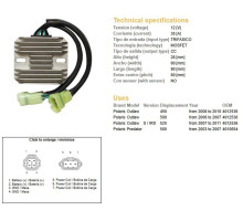 DZE РЕГУЛЯТОР НАПРУГИ POLARIS PREDATOR 500 '03-'07; OUTLAW 400/500/525 '06-'11 (35A) (OEM-4010654, 4012536) (ESR541)