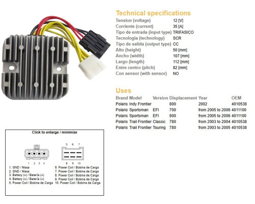 DZE РЕГУЛЯТОР НАПРУГИ POLARIS SPORTSMAN EFI 700/780/800 '05-'06 (12V/35A) (40111 Racing00, 4010538) (ESR819)