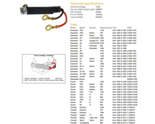 РЕГУЛЯТОР НАПРУГИ DZE SUZUKI GSF/GSX/GSXR, YAMAHA FZR 1000 KAWASAKI GPZ 900/1000/1100, ZZR1100/1200, ZRX1100/1200 (ESR025)