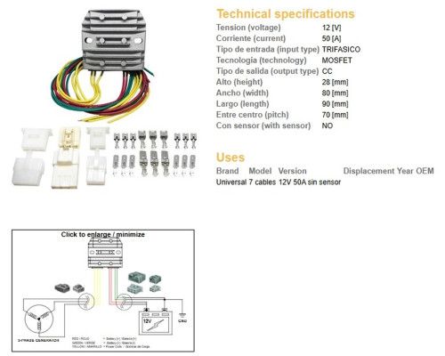 DZE РЕГУЛЯТОР НАПРУГИ УНІВЕРСАЛЬНИЙ MOSFET (50A) 7 КАБЕЛІВ (3X ЖОВТИЙ