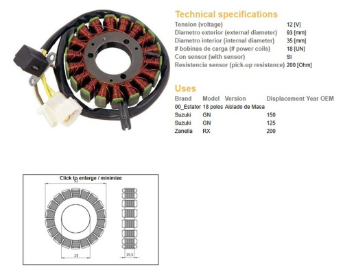 СТАТОР ОБМОТКИ ГЕНЕРАТОРА DZE SUZUKI GN 125/150 '82-01 (OEM 32101-05300)