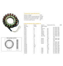 СТАТОР ОБМОТКИ ГЕНЕРАТОРА DZE YAMAHA FJR 1300 '01-11, TDM 850 '91-01, XV 750 '81-98, 1100 '86-99, SUZUKI VL 1500 '98-04, VS 600/700/750/800, HONDA VT 600 '88-07, X L 650V '00-06, XRV 750 '90-00 - ЗАМІНЯЄ 2887-01
