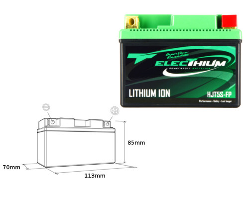 Electhium літій-іонний акумулятор з індикатором заряду hjt5s-fp (113x70x85) (ytz5s, ytx4l-bs, ytx5l-bs) (вага 0.5kg)