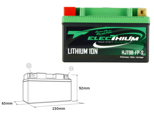Акумулятор electhium літій-іонний з індикатором заряду hjt9b-fp-s (150x65x92) (yt7b-bs, yt9b-bs) (вага 0,7 кг)