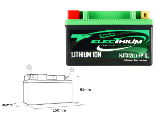 Electhium літій-іонна акумулятора з індикатором заряду hjtx12(l)-fp-s (150x86x91) (ytx12-bs, yt12a-bs, yb12b-b2) (вага 0,9 кг)