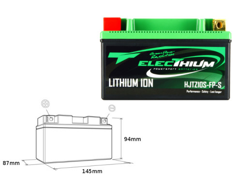Electhium літій-іонна акумулятора з індикатором заряду hjtz10s-fp-s (145x87x94) (ytz10s) (вага 0,9 кг)