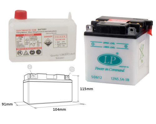 Батарея landport 12n5,5a-3b (md 12n5,5a-3b) 12v 5,5ah 105x91x115 можна обслуговуватися - електроліт окремо (4) ue2019/1148