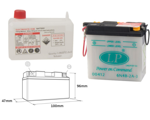 Батарея landport 6n4b-2a3 (md 6n4b-2a-3) 6v 4ah 100x47x96 можна обслуговуватися - електроліт окремо (4) ue2019/1148