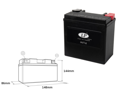 Батарея landport hvt-8 (mh hvt-8) 12v 14ah 148x86x144 heavy v-twin не обслуговується - заливається (підвищений круточний струм 220a) (лівий +) (3)