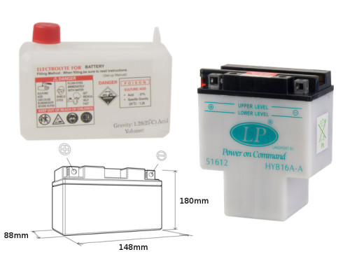 Батарея landport hyb16a-a (md hyb16a-a) 12v 16ah 151x91x182 можна обслуговуватися - електроліт окремо (2) ue2019/1148