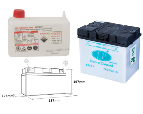 Батарея landport y60-n24l-a (md l60-n24l-a) 12v 24ah 185x125x176 можна обслуговуватися - електроліт окремо (2) ue2019/1148