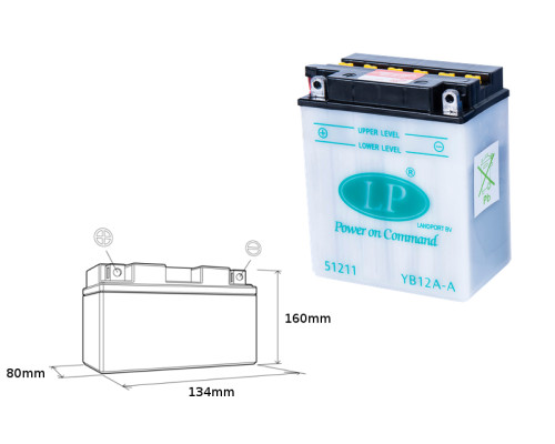 Landport батарея yb12a-a (mb lb12a-a) 12v 12ah 135x81x161 (gb12aa) обслуговується - без електроліту (5)