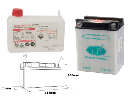 Батарея landport yb14-a2 (md lb14-a2) 12v 14ah 135x91x167 можна обслуговуватися - електроліт окремо (4) ue2019/1148