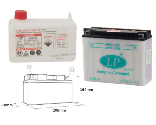 Батарея landport yb16al-a2 (md lb16al-a2) 12v 16ah 205x71x164 можна обслуговуватися - електроліт окремо (2) ue2019/1148